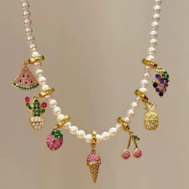 1pcs dopamine colored fruit sparkling pearl necklace