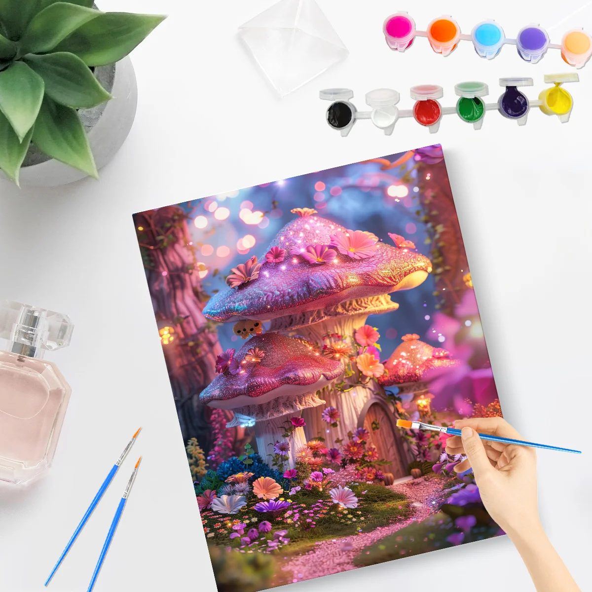 PhotoCustom Painting By Number With Frame Landscape On Canvas Drawing For Adults Diy Mushroom House Wall Decor Ręcznie malowana sztuka