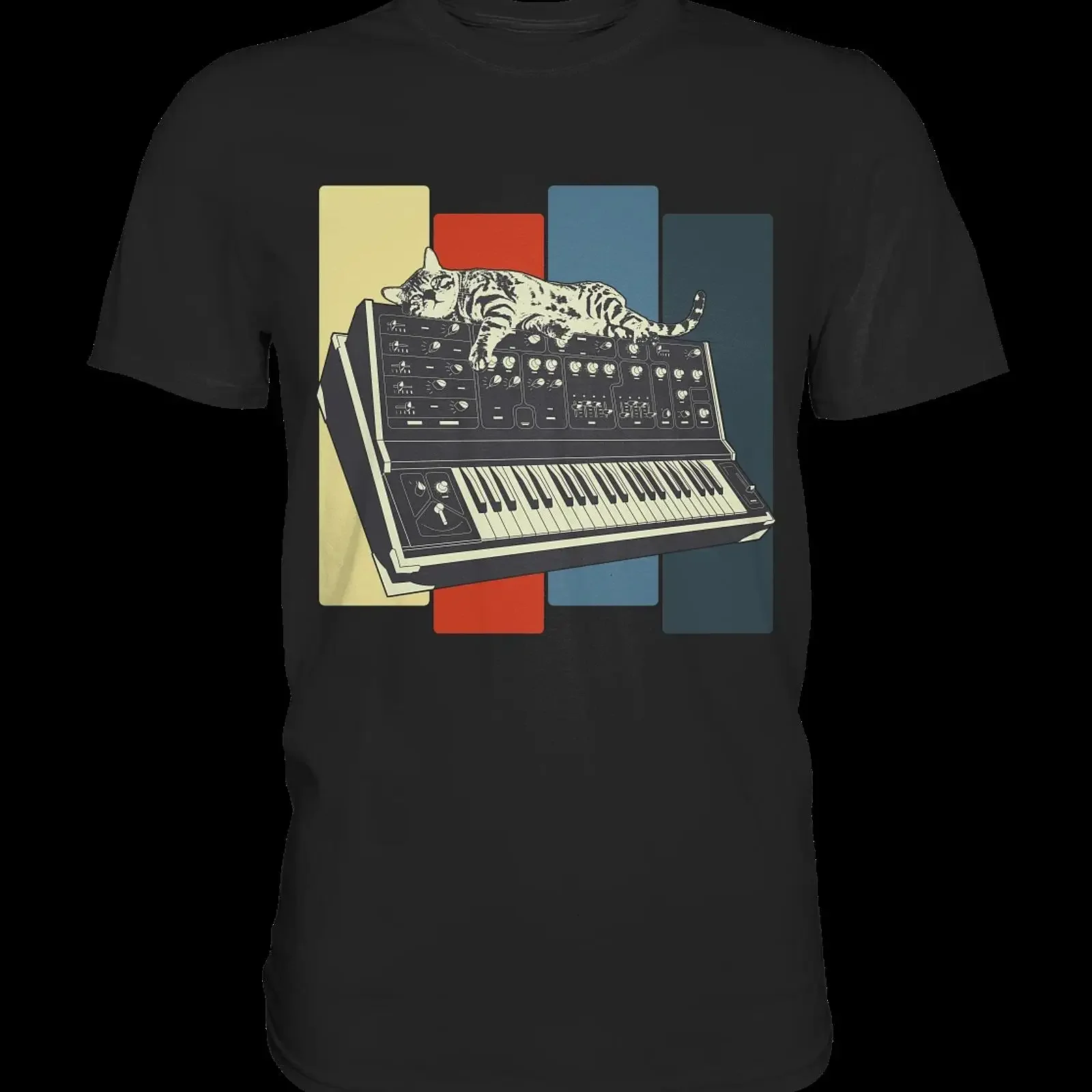 Modular Synthesizer Keyboard Vintage Analog Katze T Shirt vintage Washed Comfortable fashion Soft Unisex streetwear graphic