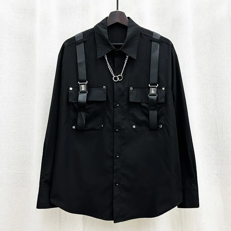 

New Niche Design Fashion Brand Shirts Man Straps High-end Loose Fitting Long Blouse BF Women Shirts