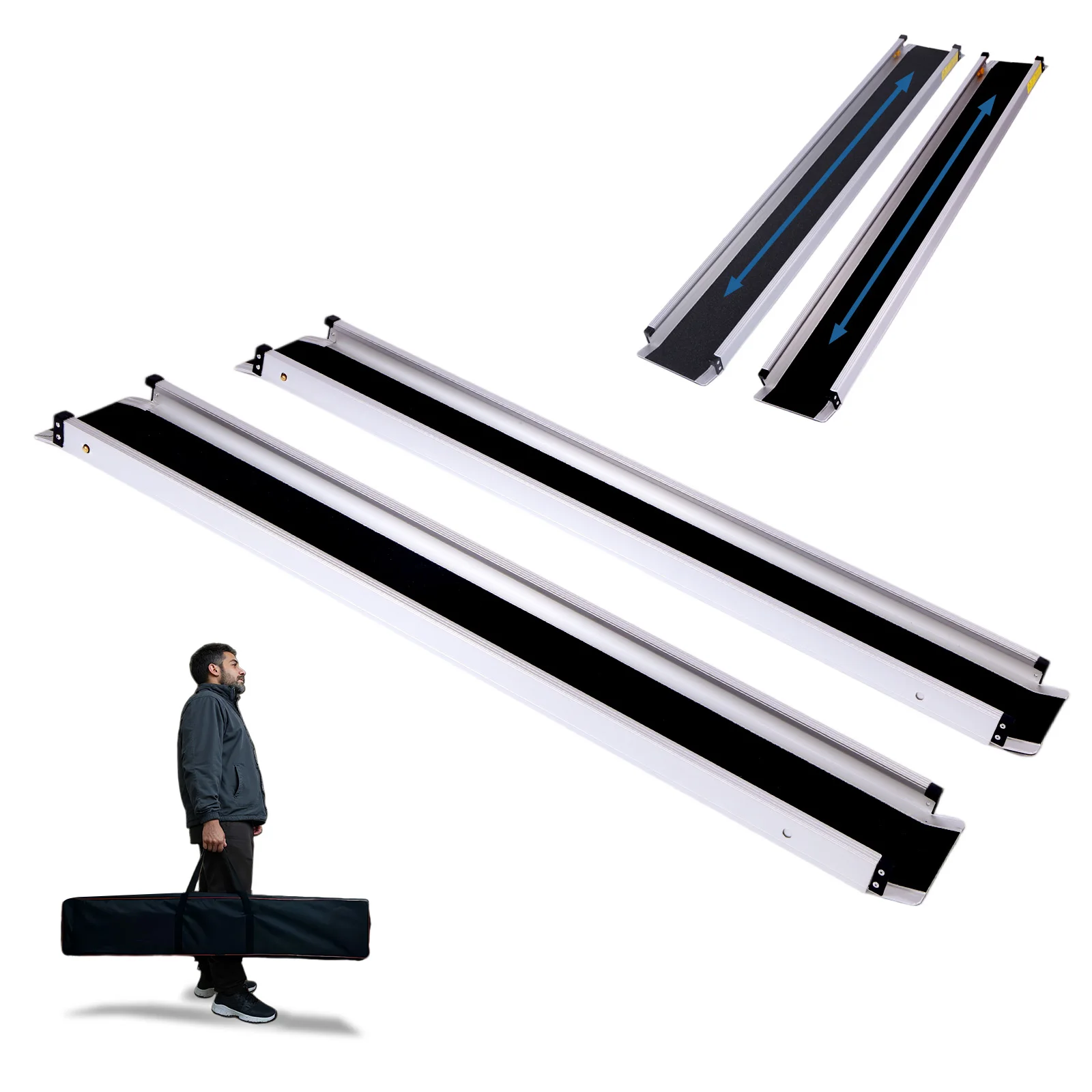 

8FT Adjustable Aluminum Folded Handicap Ramp Portable Folding Threshold Wheel Chair Ramp Non-Slip 661 LBS Capacity for Doorways