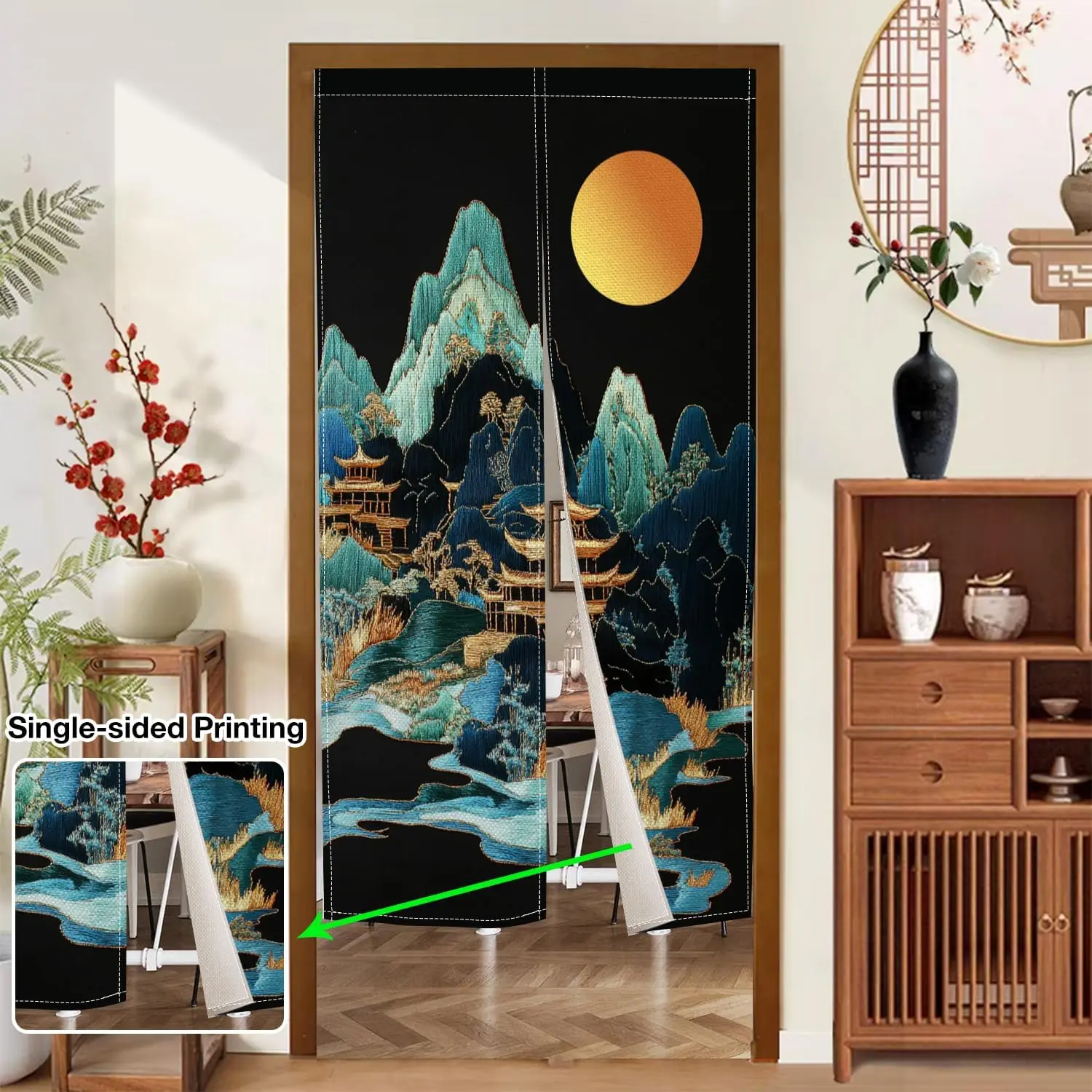 Japanese Doorway Curtain Noren Abstract Mount Moon Printing Long Style Japanese Door Curtain Tapestry Panel for Wall Hanging