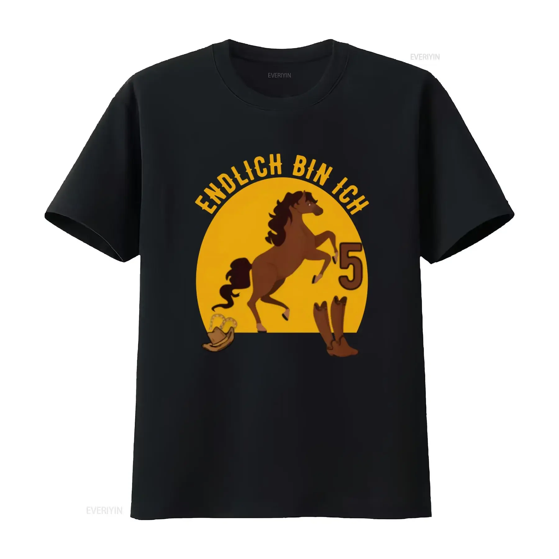 Kinder Endlich Bin Ich 5 Jahre Pferde Geburtstagsgeschenk Mädchen T Shirt with Horse Cowboy Hat and Boots Print vintage Washed