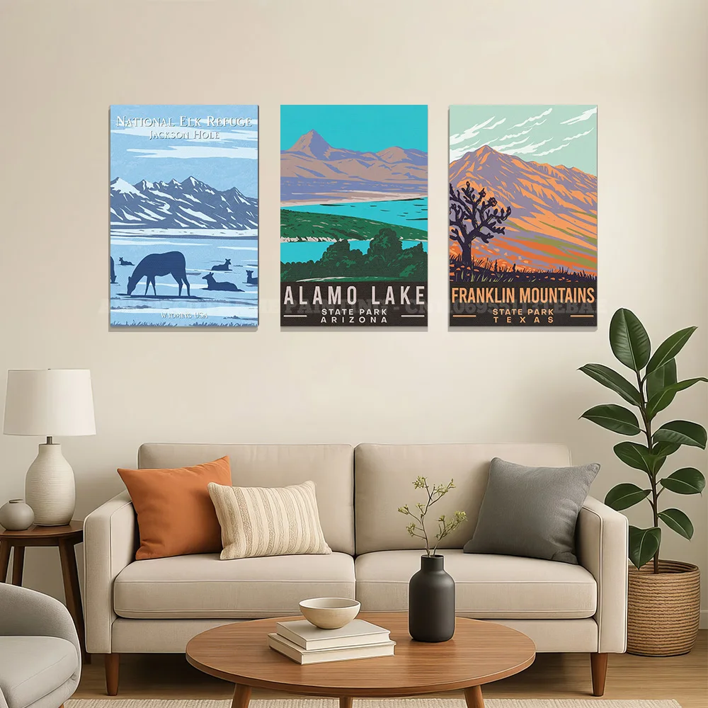 Vintage National Park Canvas Wall Art Print Banff Apostle Islands State Park Retro Travel Bedroom Living Room Modern Room Decor