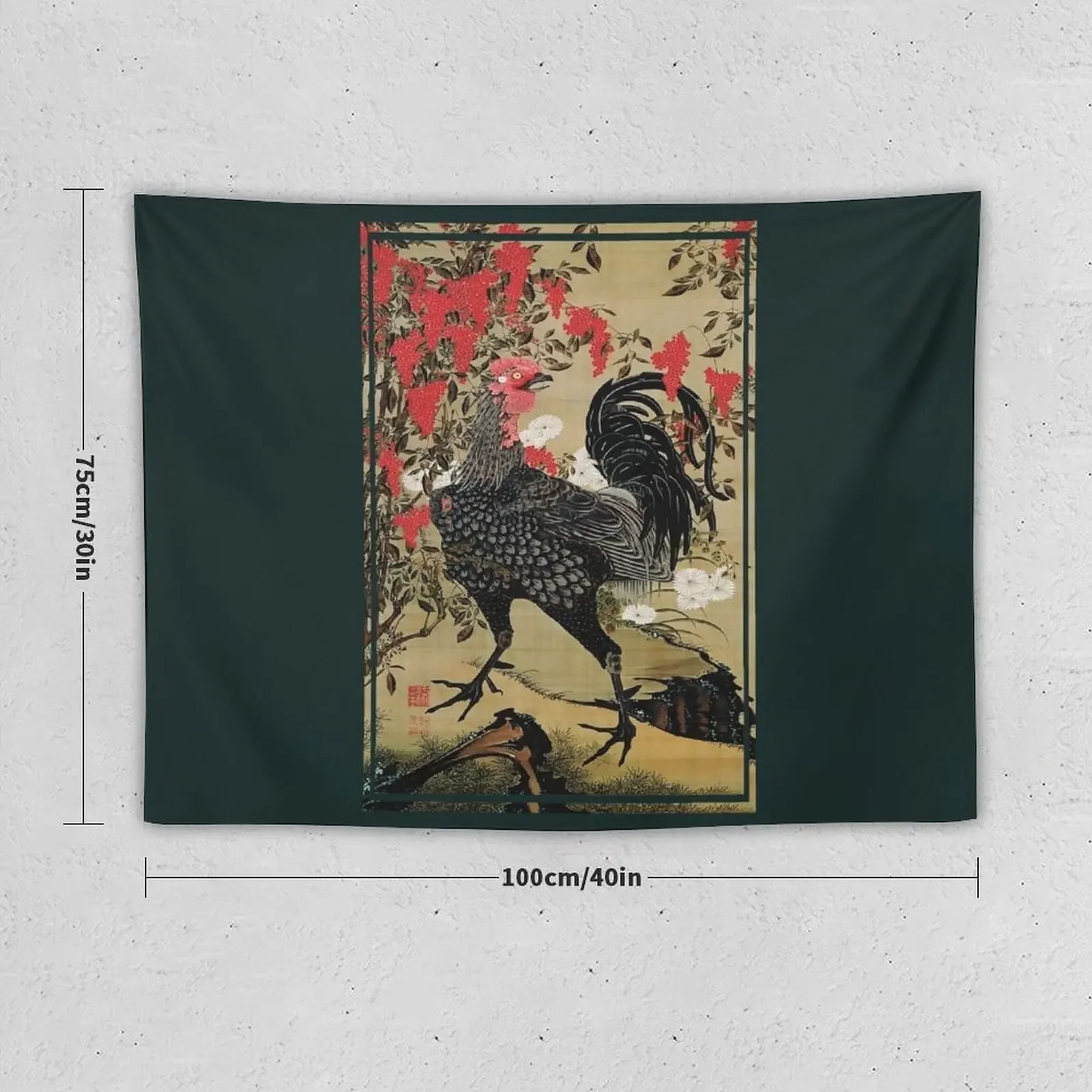 Nandina and Rooster by Ito Jakuchu Tapestry Aesthetic Room Decor Korean Aesthetic Room Decorations Tapestry