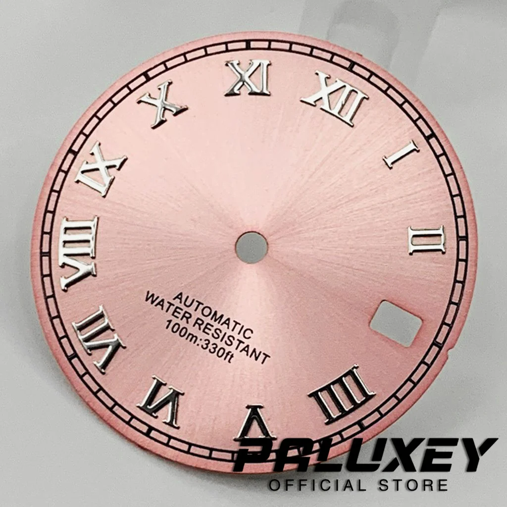 Nh35 29mm Pink Dial Watch Dial For NH35A 4R35 Movement Roman Numerals Watch Faces Replacement Parts