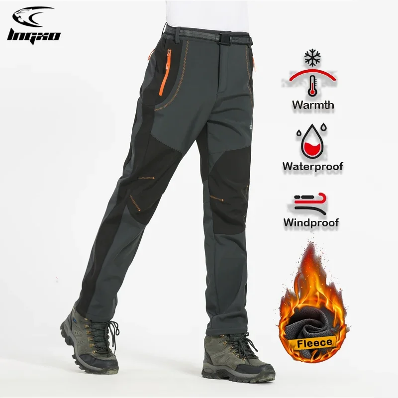 Pantalones de senderismo gruesos y cálidos de lana para hombre, impermeables, a prueba de viento, para exteriores, pantalones de lluvia de concha suave, Trekking, Camping, esquí, Joger