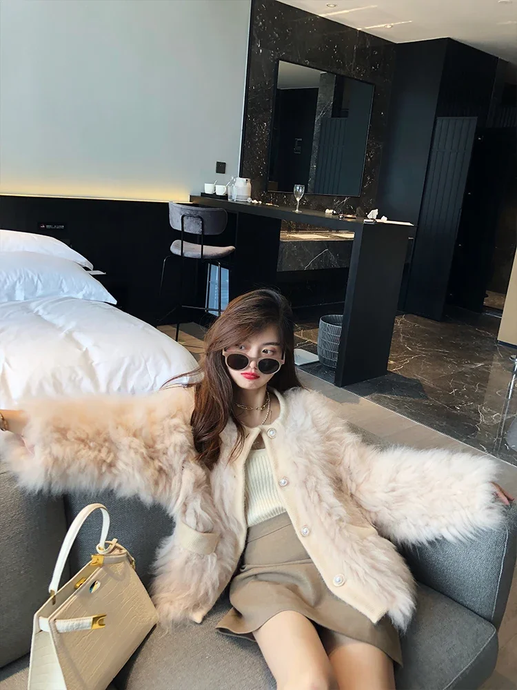 

Imported Cashmere Woven Real Fur Coat Women's Clothing Short Wool Coat Small Fragrance Show Trend Knitted Thick Warm Fur Jackets