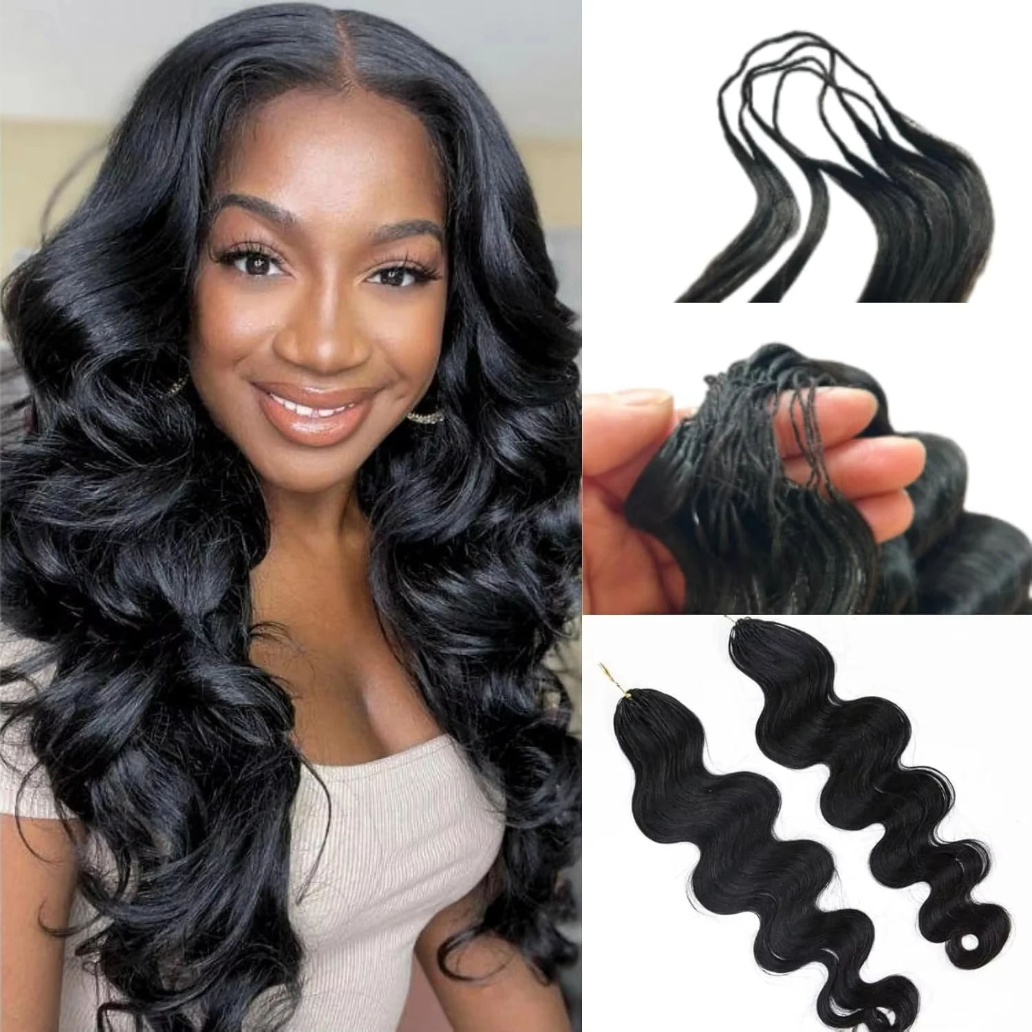 

Волосы для крючкового плетения Feather Body Wave, без узлов, предварительно разделенные, с предварительно присоединенными петлями, из натуральных человеческих волос для чернокожих женщин, 26-30 дюймов, 60 г.