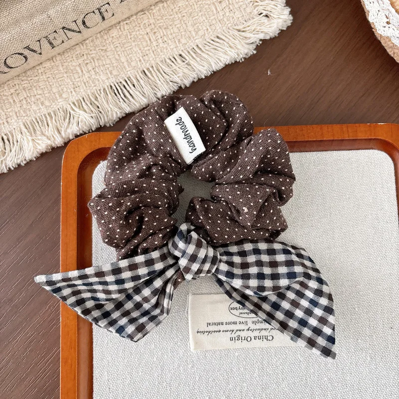 Hair Clips Hair Ties Kids Forest Polka Dot Bear Korean Fabric Bow BB Clip Plaid Scrunchie Accessories Cute School