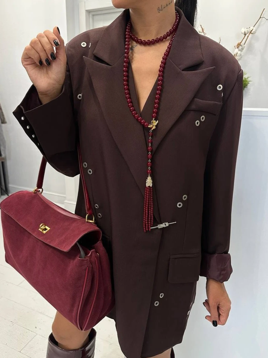 TWOTWINSTYLE Solid Losse Gesplitste Lovertjes Mode Blazers voor Vrouwen Revers Lange Mouwen Patchwork Pocket Casual Blazer Vrouwelijke Nieuwe