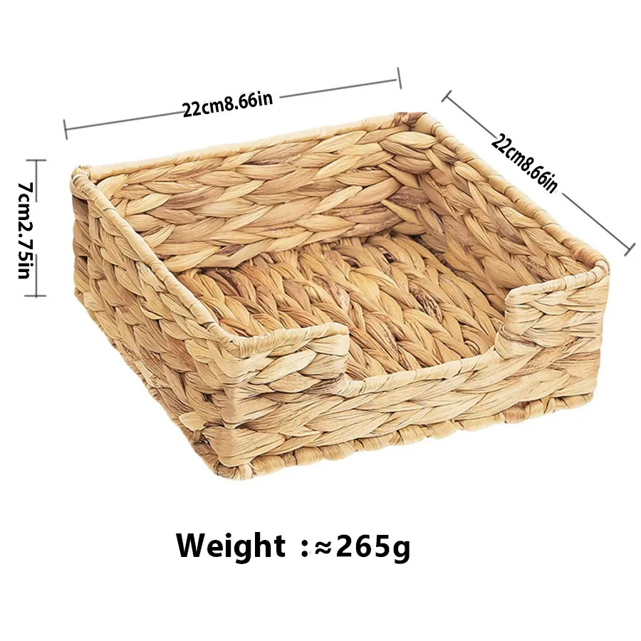 1Pc Square Straw Tissue Box Water Gourd Straw Woven Storage Basket Organizer Desktop Storage Basket