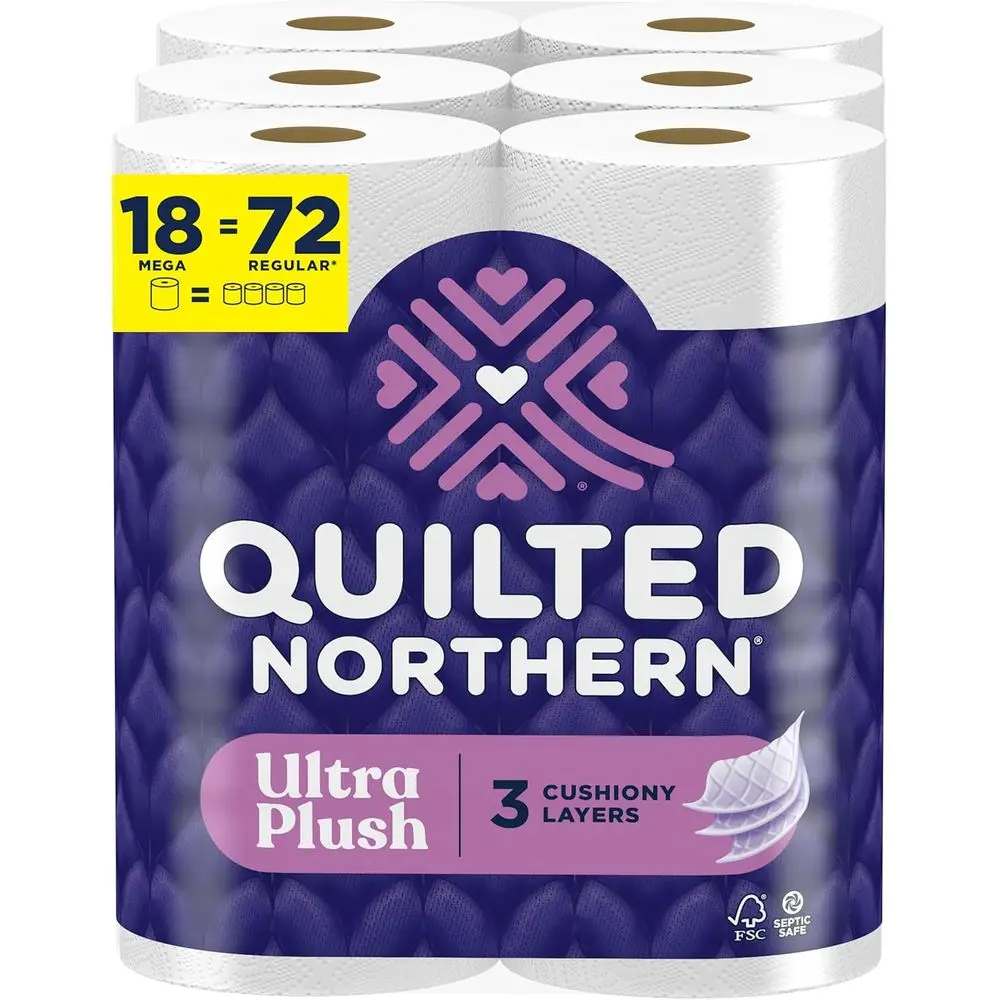 

Роскошная мягкая трехслойная туалетная бумага, 18 мегарулонов (эквивалент 72 стандартных рулонов), тройная толщина