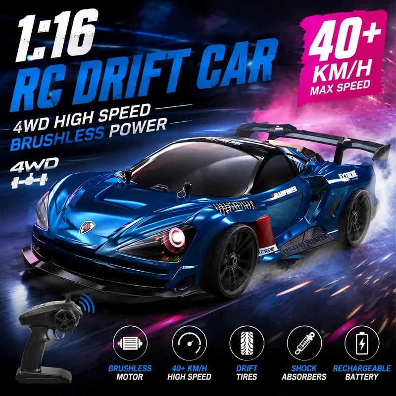 SCY 16301 1/16 Brushed 4WD Full Proportional RC Drift Racing Car 2.4G Remote Control Flat Run RC Car Model Toy