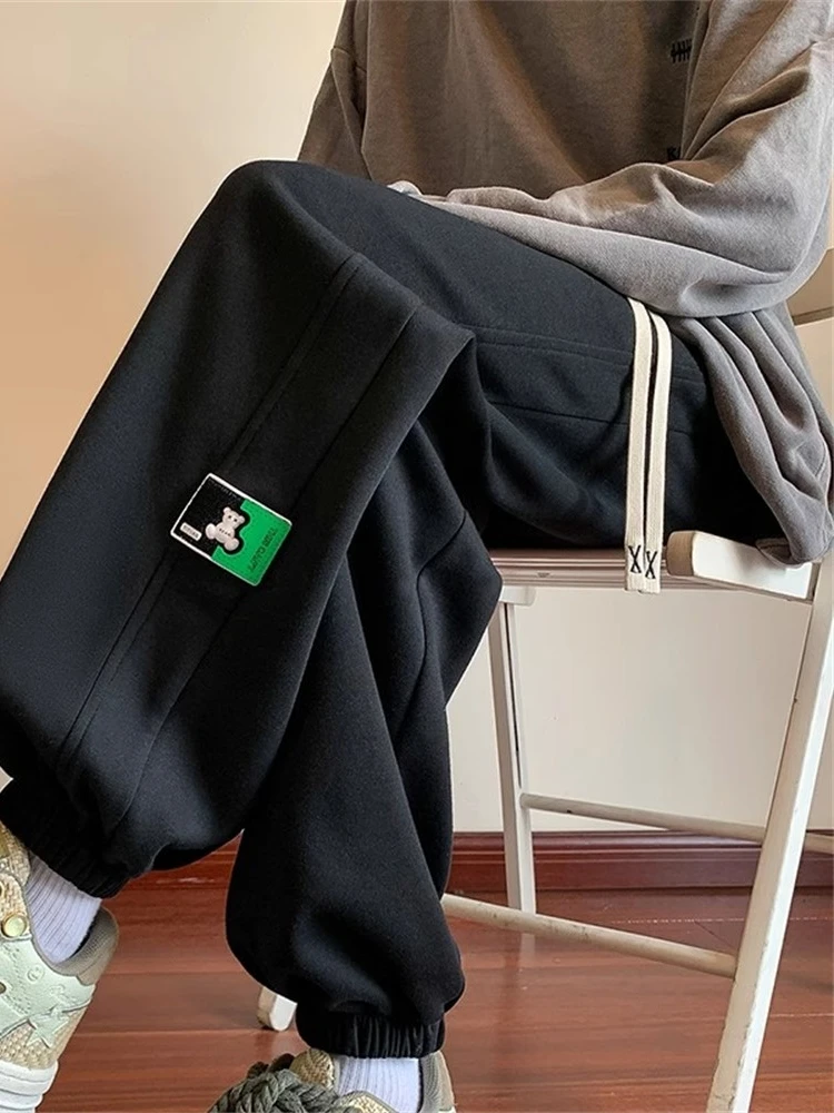 

Американские спортивные брюки в стиле пэчворк для мужчин, свободного кроя, весенне-осенние, утепленные, с манжетами, для отдыха, молодежные, модные, брендовые