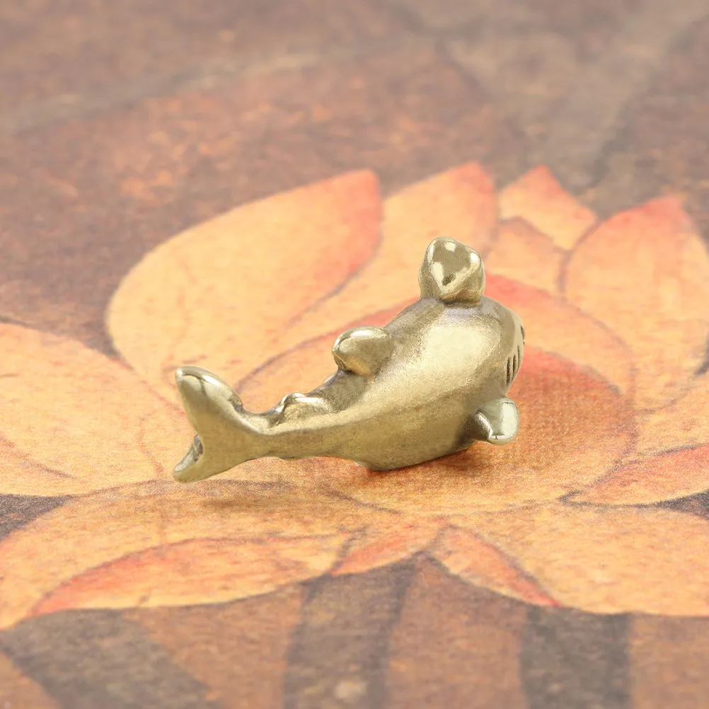 2Pcs Solid Brass Shark Sculpture Finish Mini Desk Decor Garden Ornament Home Office Animal Brass Decoration Vintage