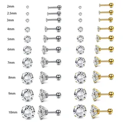1Pair Surgical Steel Catch Round Zircon Earrings Gold Plated Cartilage Tragus Helix Ear Lobe Studs Women Piercing Jewelry