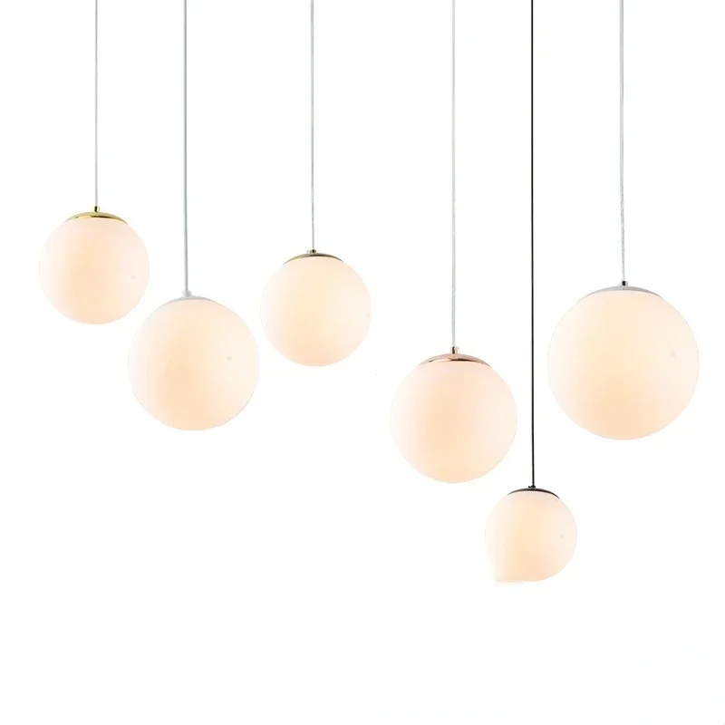 Nordic Modern Minimalist Pendant Lights Milk White Glass Ball Shaped Chandelier Living Room Bedroom Restaurant Hanging Lamps