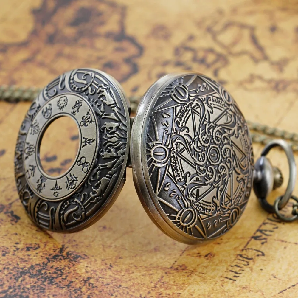 12 조디악 테마 중공 석영 주머니 시계 체인 펜던트 시계 체인 여성을위한 절묘한 매력 선물 남성 더 오래