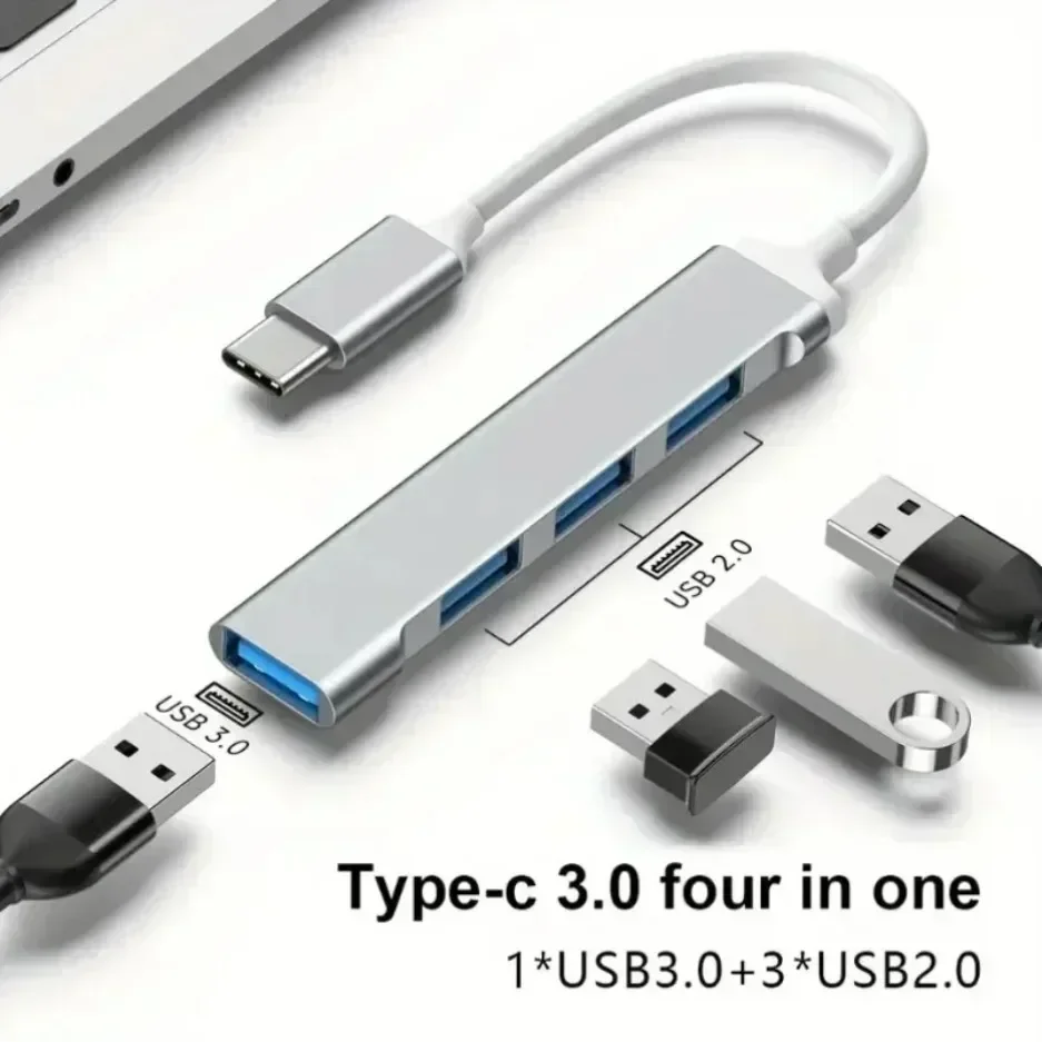 High Speed USB 3.0 Hub 4 Port Aluminum Ultra Slim Splitter for Laptop Notebook Desktop PC Multiple Devices Expander