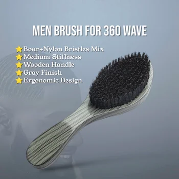 Gracemen 360°波浪形男士鬍鬚刷,灰色木柄,優質中等柔軟度,100%猪鬃毛造型刷 8 最佳銷售 波浪刷 - №8