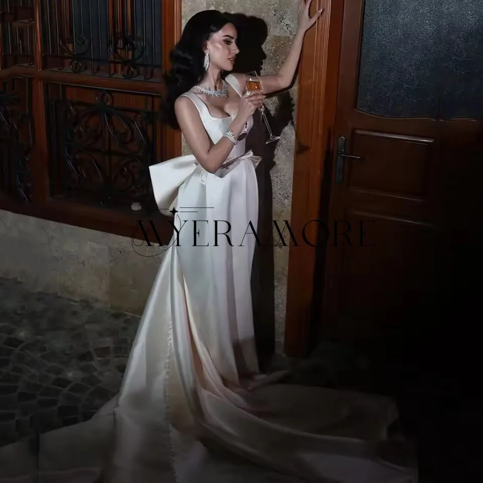 Robes de mariée élégantes à col carré, sans manches, avec nœud à boutons, longueur au sol, robes de mariée personnalisées pour femmes