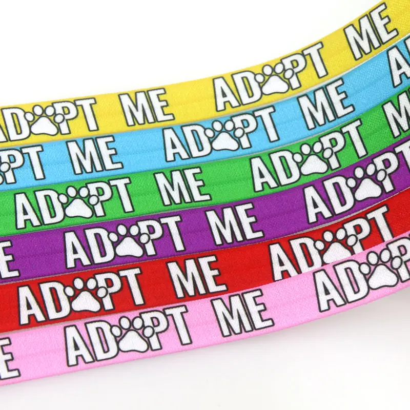 DHK 5/8'' 50yards Adopt Me Dog Printed Fold Elastic FOE Stretch Ribbon Headwear Accessories Craft DIY Sewing S1770