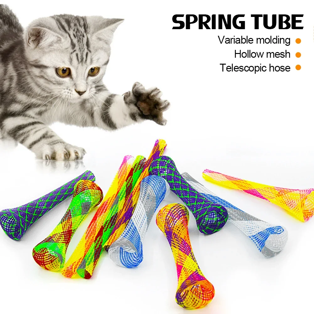 Colorido interativo Primavera brinquedos para gatinho e gato, saltando salto, Catching espiral molas, bobina de tubo telescópico, Pet Toy, 10pcs