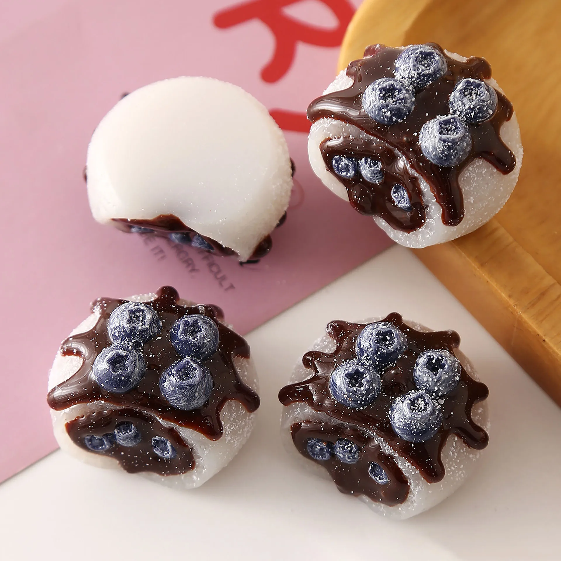 2pcs Resin Blueberry Mochi Figurine, Simulation Dessert Charm, DIY Jewelry Making Pendant, Tiny Desktop Room Decor Ornament
