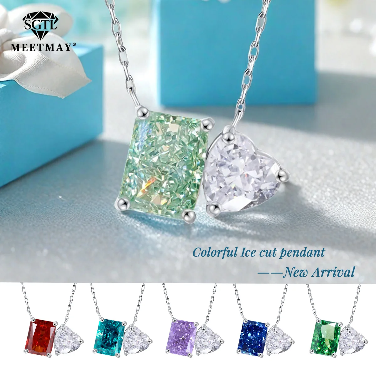 

Rectangular&heart-shaped Ice-Cut Zircon Tanzanite blue S925 Sterling Silver mint green pendant necklace for women fine jewelry