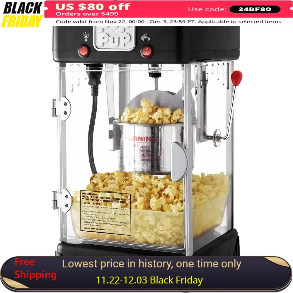 2.5oz Popcorn Machine, Tabletop Movie Theater Popcorn Popper, Stainless-Steel Kettle and Serving Tray, Popcorn Makers