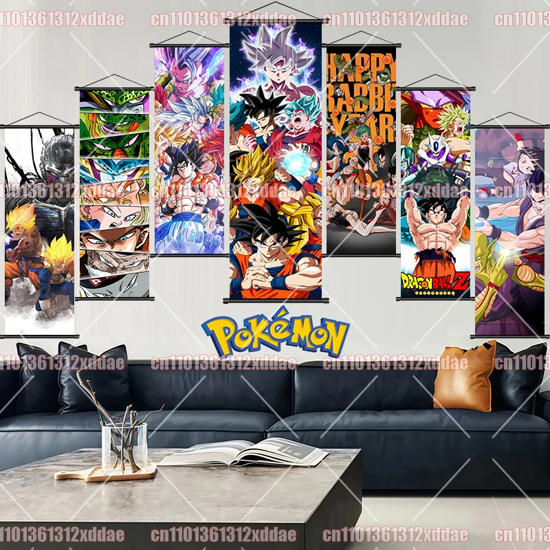 Póster de Dragon Ball, Pintura en Rollo, Goku, Vegeta, Trunks, Buu, Tien Shinhan, Arte Retro HD de Anime, Pintura Colgante, Regalo de Cumpleaños o Festivo