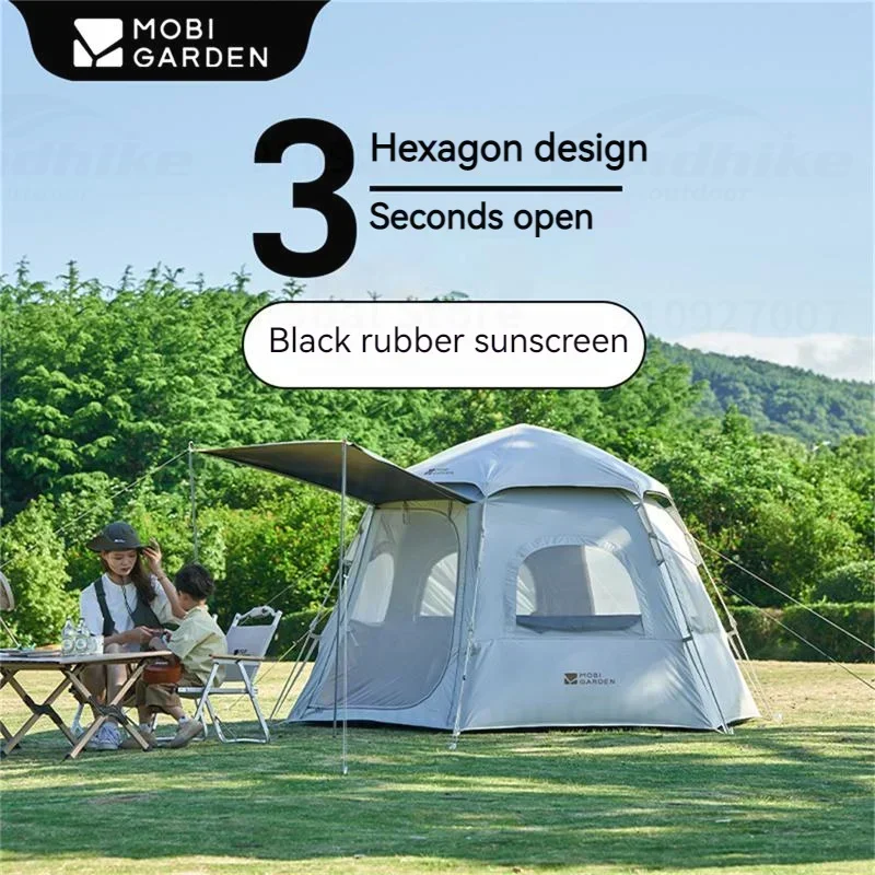 MOBI GARDEN Automatic Quick Opening Tent Outdoor Camping Family Park Sunscreen Moisture Proof 3-4 People Lightweight Travel Tent men s fully automatic mechanical watch hollowed out water proof multi functional men s watch