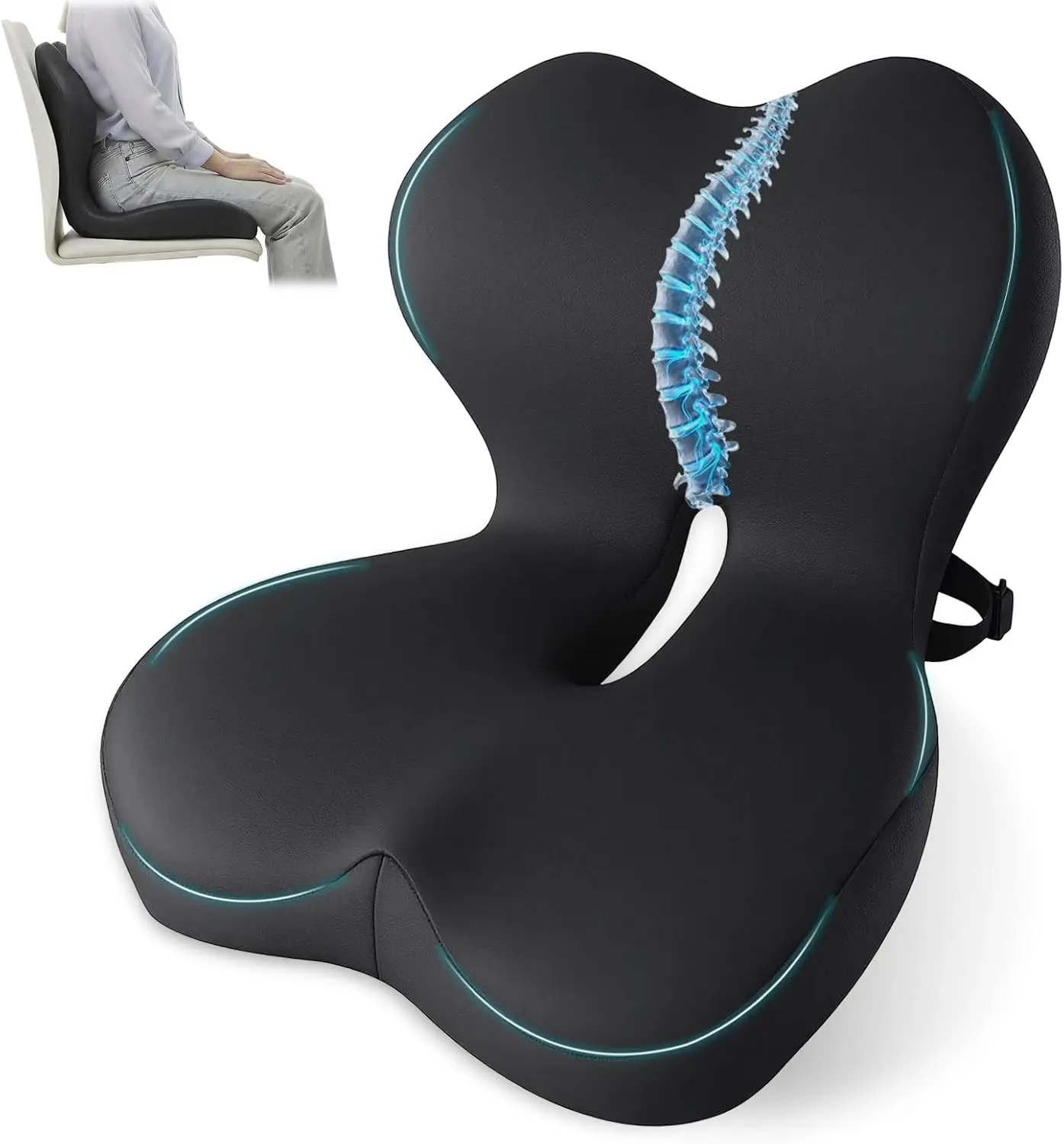 

Comfort Memory Foam Seat Cushion with Lumbar Support for Office Car Truck Gaming Chair Back Pain Relief