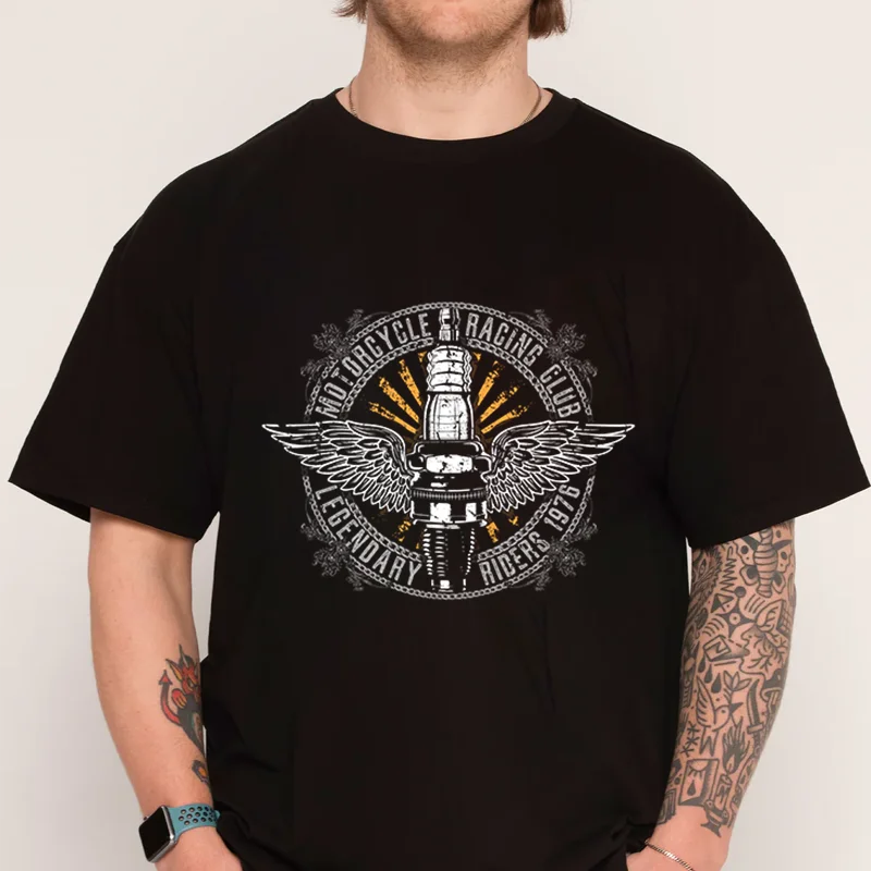 خمر دراجة نارية رجالي تي شيرت موضة جديدة القطن الرجال قصيرة الأكمام الطباعة س الرقبة عادية تي شيرت