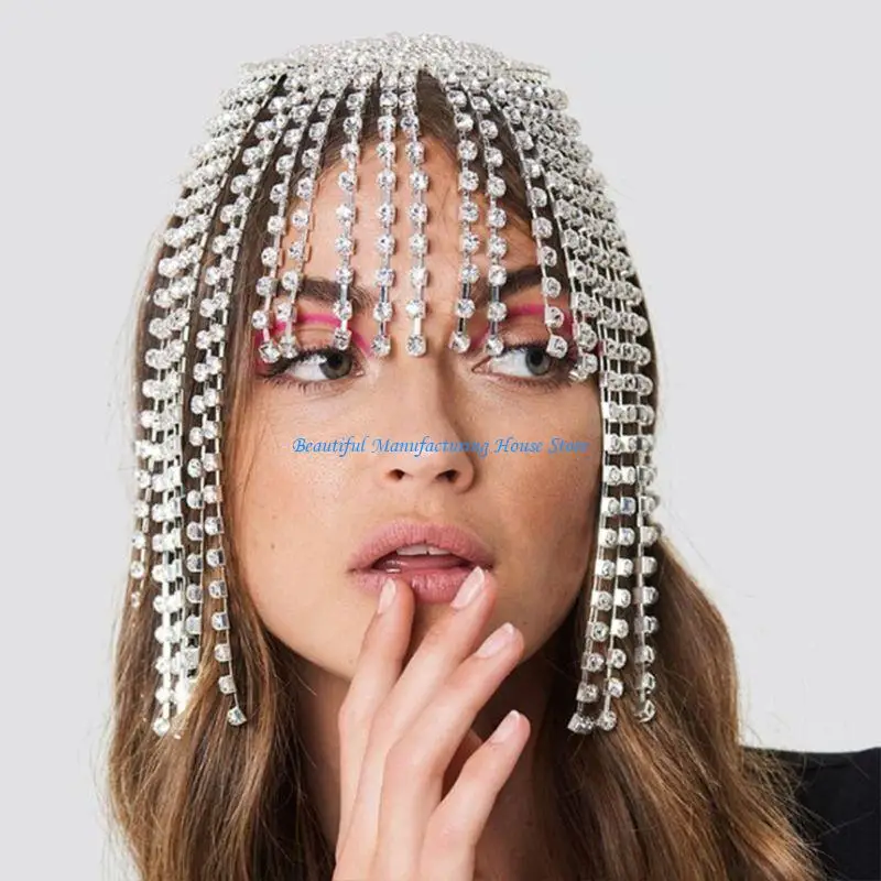 

E56A Vintage Crystal Beaded Flapper Cap for Rhinestone Tassels Jewelry Chain Headpiec