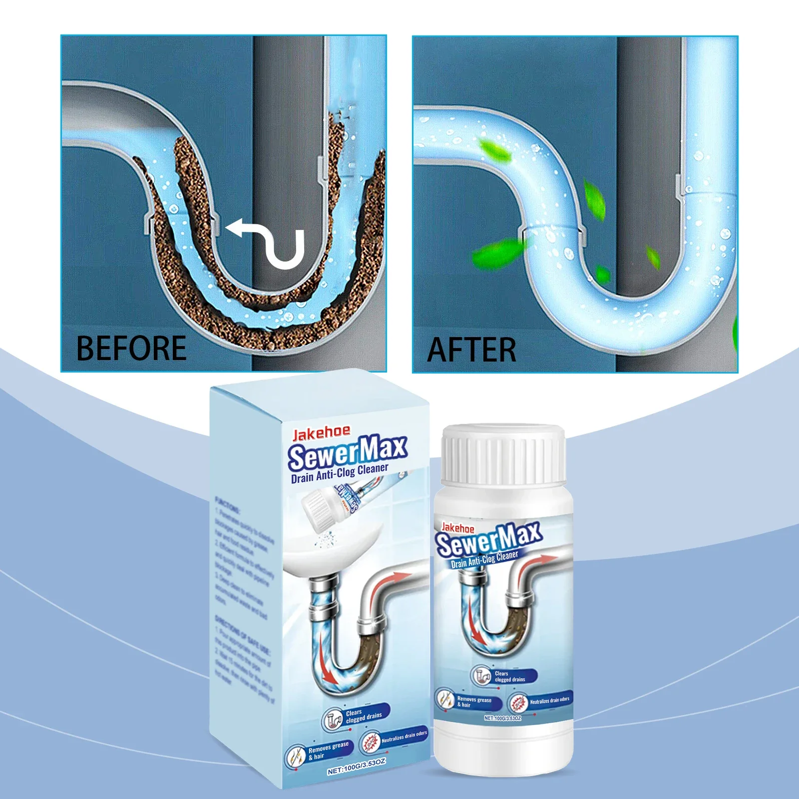 100gAnti-Clog Drain Cleaner Fast-Acting Hair & Grease Dissolver Safe for Pipes Kitchen Bathroom Septic Professional Eco-Friendly