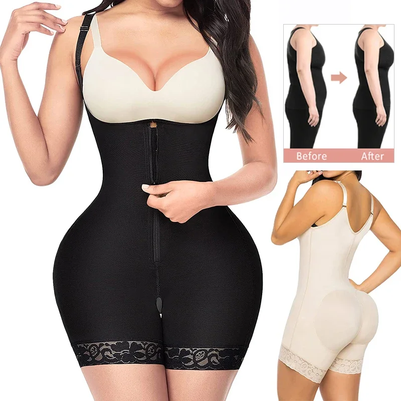 Shapewear for Women Tummy Control Fajas Colombianas Full Body Shaper Zipper Open Bust Bodysuit