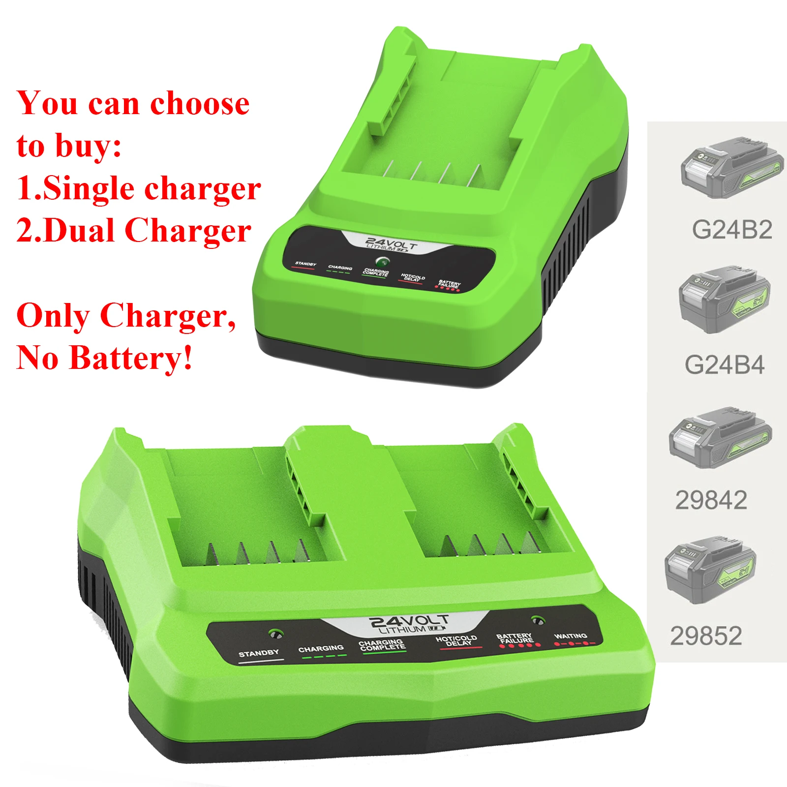 Dual-Li-Ionen-Akkuladegerät für Greenworks 24V wiederaufladbare Kettensäge, Lithium-Akku, Elektrowerkzeug, Schraubenschlüssel, Bohrer, Säge