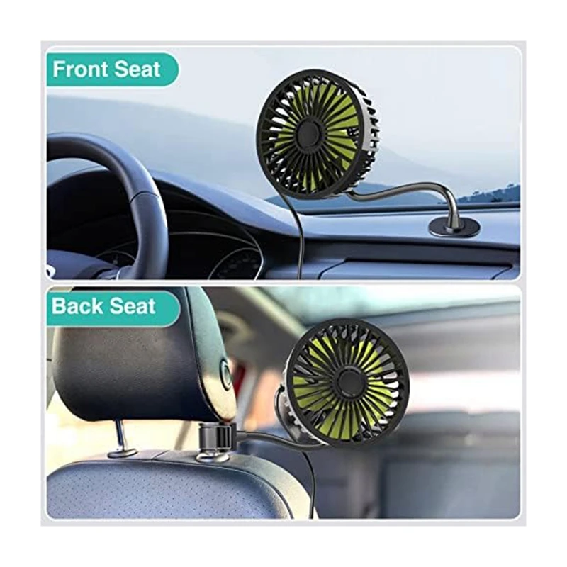 Ventilador de coche USB para asiento trasero, ventilador de refrigeración de coche, ventilador eléctrico para asiento de coche + Clip ajustable