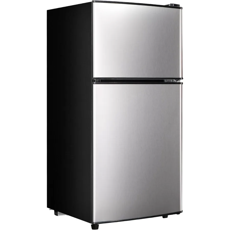 Compact 3.2 Cu. Ft. DoubleDoor Mini Fridge with Adjustable 7Level Thermostat and Separate Freezer for Dorm Kitchen RV Office Ap