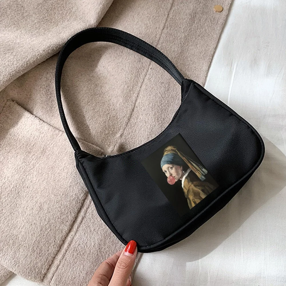 Mini bolsa feminina para axilas, bolsa pequena fashion de rua com estampa engraçada, bolsa casual para compras, bolsa de ombro hobo