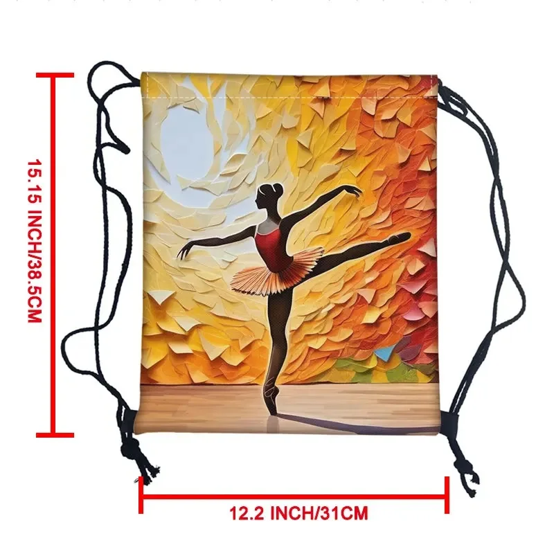 Cute Ballet Dancer Pattern Drawstring Bag Ballet Dancing Backpack Women Shoes Storage Bags Book Bag for Travel Shoes Holder