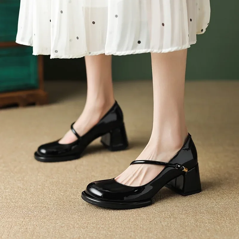 2024Women Mary Jane Shoes Vintage Girls High Heel Platform Lolita Shoes Japanese Style College Student Shoes Big Size