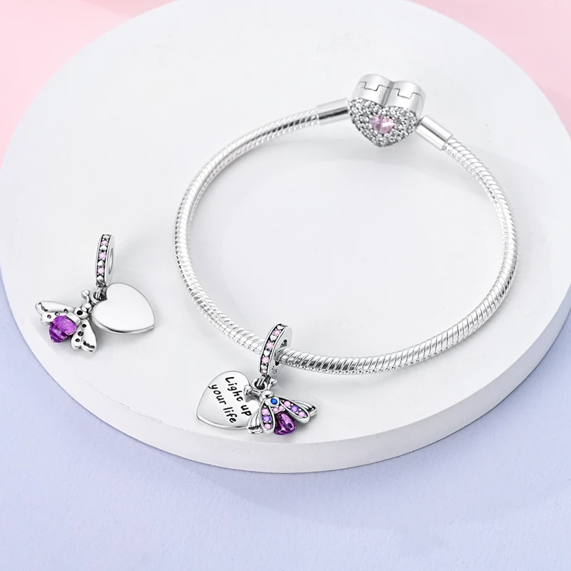 Original 925 Silber im Dunkeln leuchtende Firefly-Charms, Perlen und Ringe, passend für 3 mm Armbänder und Halsketten für Frauen, luxuriöser DIY-Schmuck, Geschenke – Detail 4