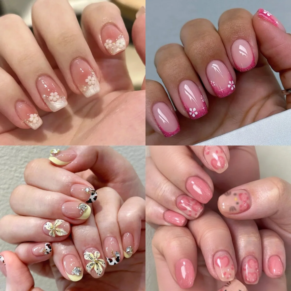 

Colorful Flowers Square False Nails Art Ballet Fake Nails Glitter Powder Rhinestones Pearl Press on Nails Charms Manicure Tools