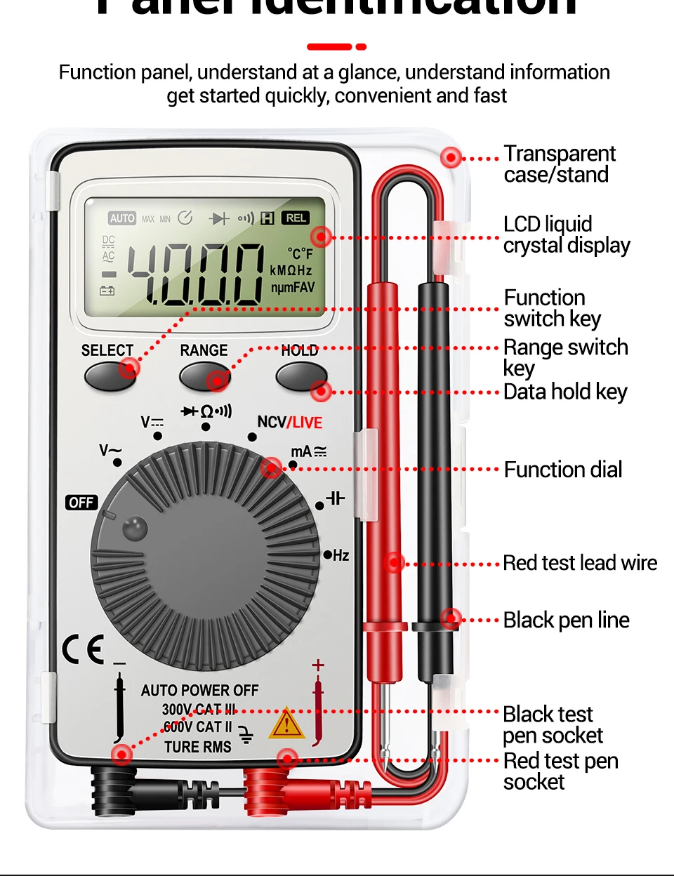 ANENG AN101 Mini-Digitalmultimeter aus ABS-Material, 4000 Zähler, NCV-Detektor, Datenhaltefunktion, automatische Abschaltung für elektronische Wartungsarbeiten – Detail 7
