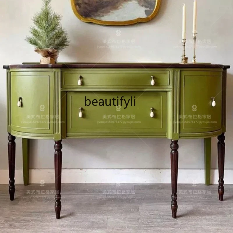 

Z.French Retro Solid Wood High-Leg Home Entrance Cabinet American Living Room Wall Cabinet Storage Locker furniture