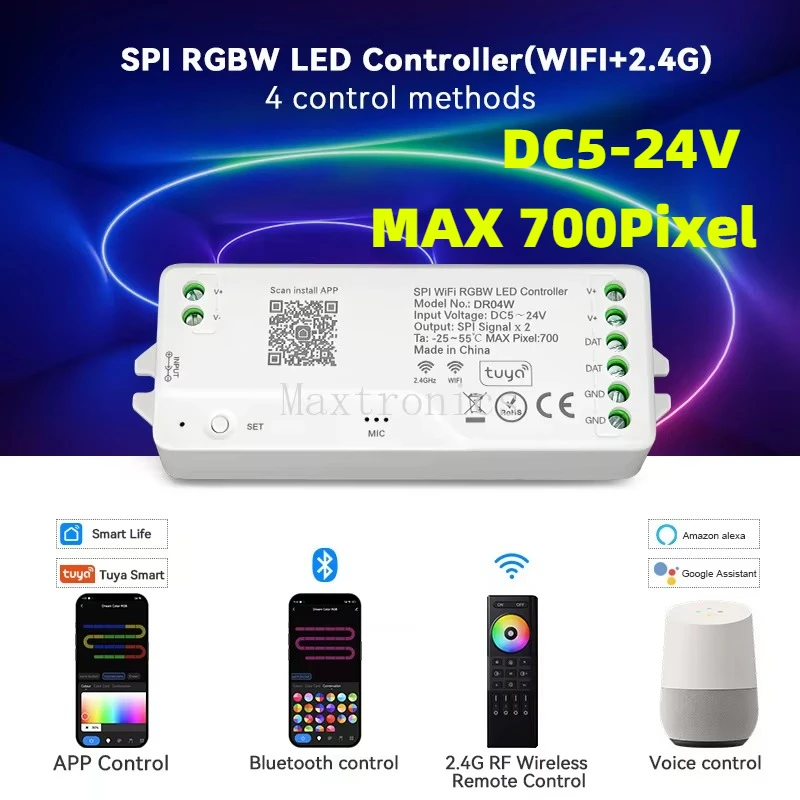 Addressable Tuya Wifi 4in1 SPI RGBW LED Controller Smart Life Alexa Google Home Control for WS2814 SK6812 RGBW LED Strip Light