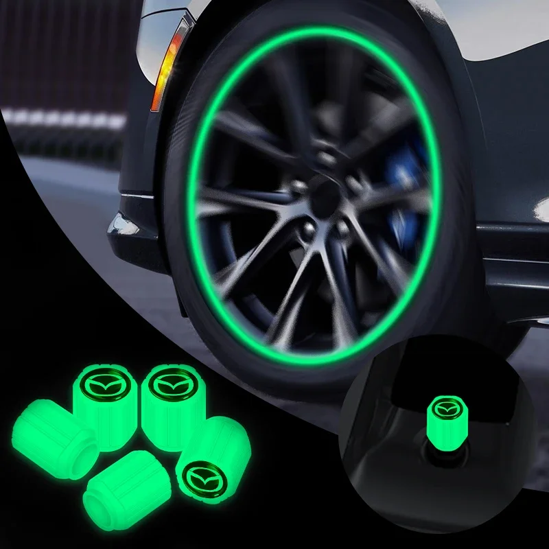 Car Luminous Tire Valve Cap Auto Air Cover for Mazda Skyactive 2 3 6 Atenza Axela Demio Cx2 3 4 5 6 8 9 307mx5 Rx8 Alexa 323 Gi